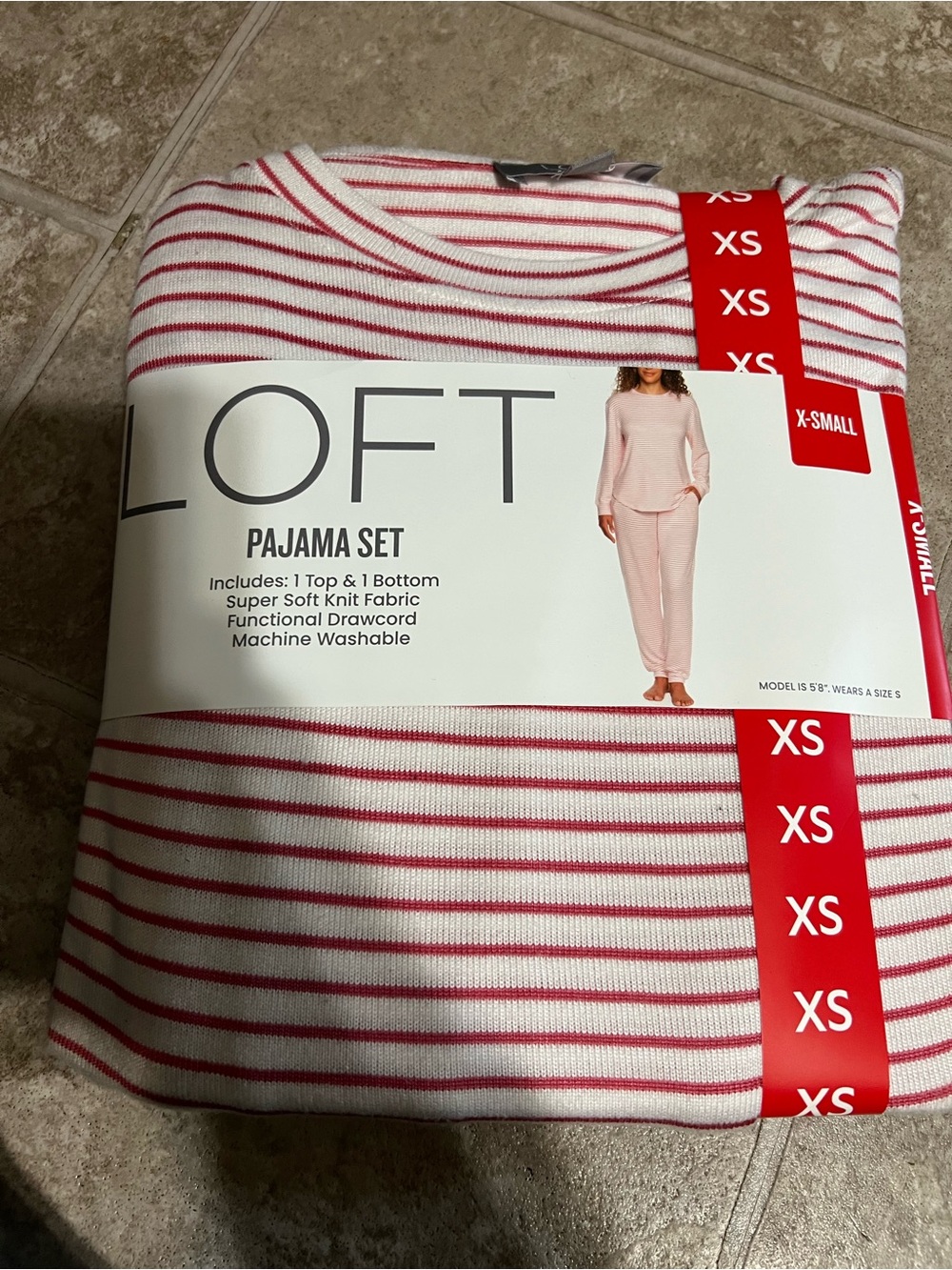 LOFT Pink and White Striped Pajama Set